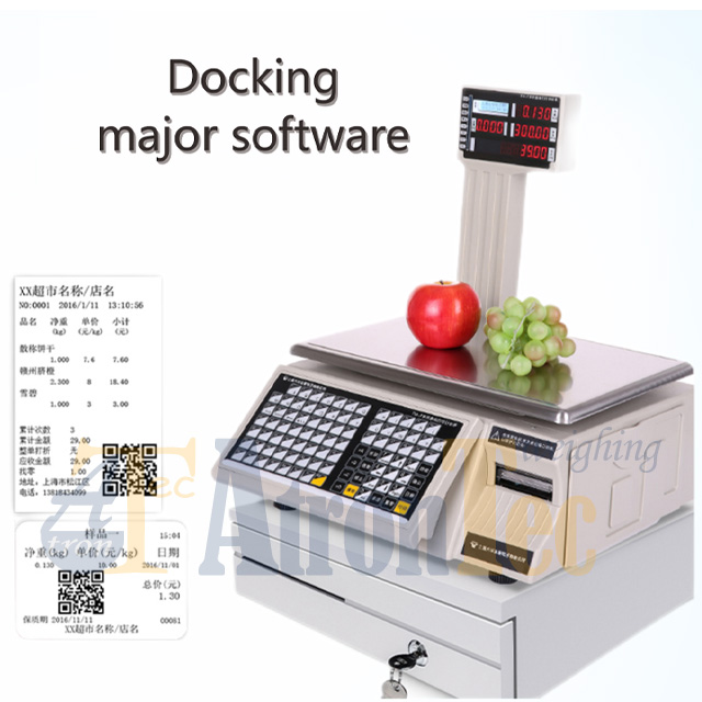 Barcode Label Printing Scale for Supermarket with Pole and Double Side Display